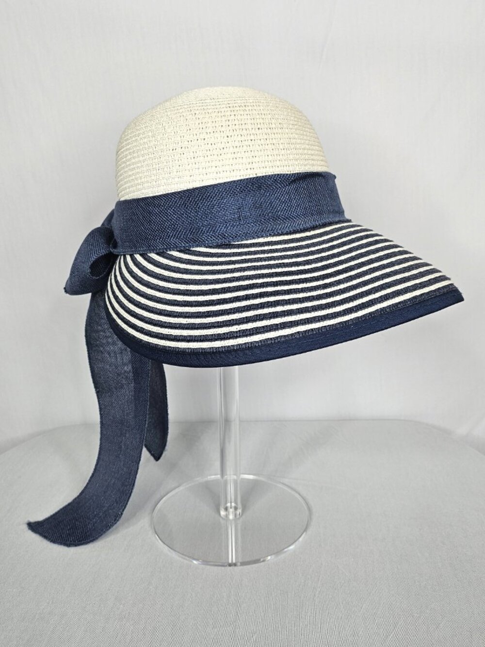 Packable Wide Brim Sun Hat | Navy Bow | Beach Resort | One Size Adjustable